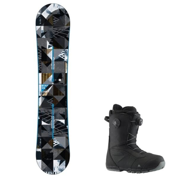 snowboard and boots